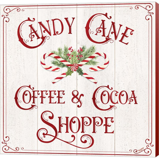 Vintage Christmas Signs I-Candy Cane Coffee by Tara Reed, Canvas Art