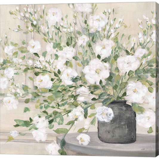 White Bouquet Gray Vase by Julia Purinton, Canvas Art