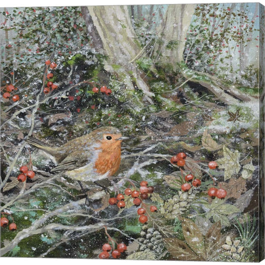 Robin, Frost and Berries by Lucy Grossmith, Canvas Art