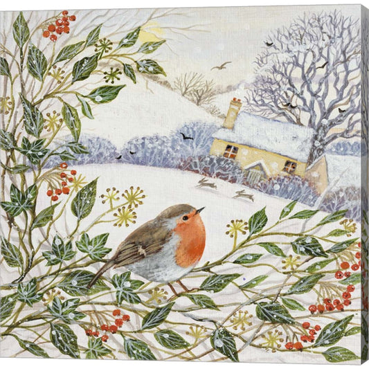 Winter Cottage and Robin by Lucy Grossmith, Canvas Art