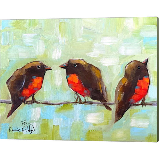 3 Robins on a Wire by Karrie Evenson, Canvas Art