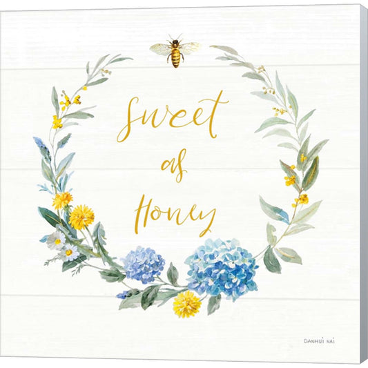 Bees and Blooms - Sweet As Honey Wreath by Danhui Nai, Canvas Art