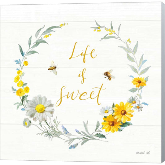 Bees and Blooms - Life is Sweet Wreath by Danhui Nai, Canvas Art