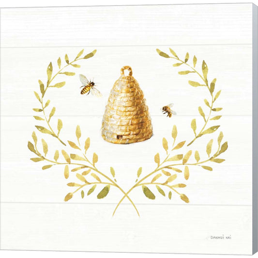 Bees and Blooms Skep Laurel by Danhui Nai, Canvas Art