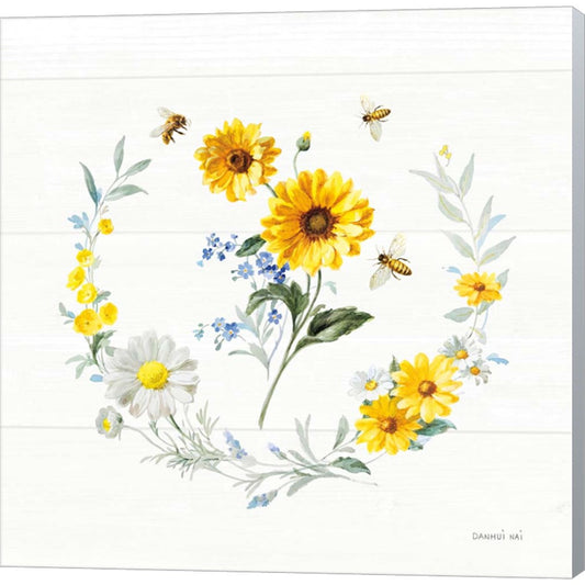 Bees and Blooms Flowers V with Wreath by Danhui Nai, Canvas Art