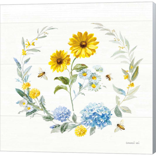 Bees and Blooms Flowers IV with Wreath by Danhui Nai, Canvas Art