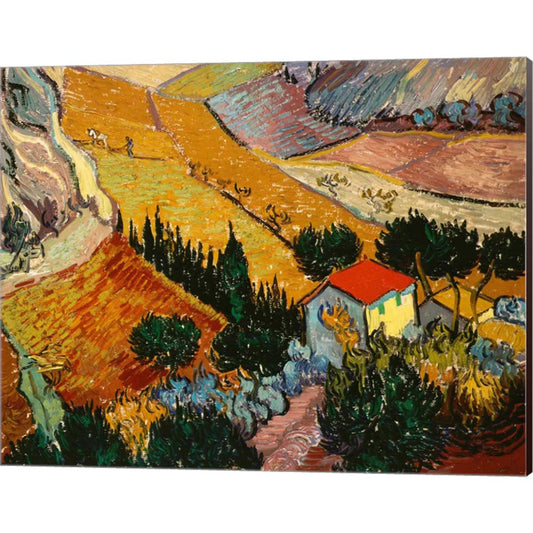 Landscape with House and Ploughman, 1889 by Vincent Van Gogh, Canvas Art