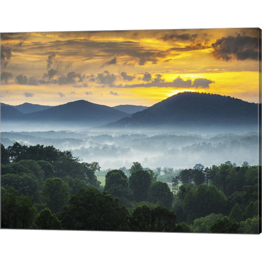 Asheville NC Blue Ridge Mountains Sunset and Fog Landscape by Unknown, Canvas Art