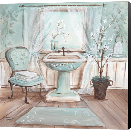 Aqua Blossom Bath I by Tre Sorelle Studios, Canvas Art