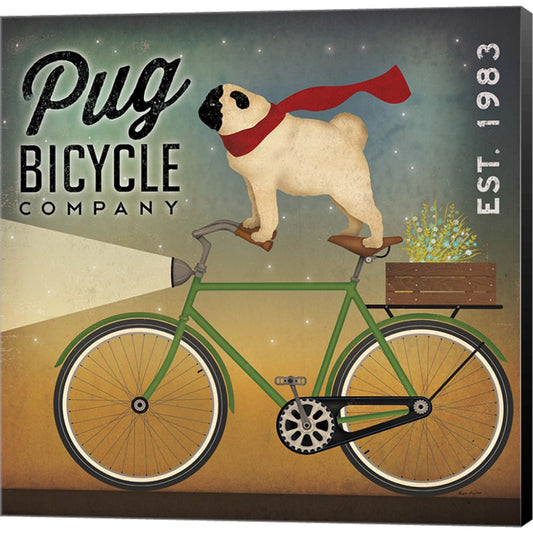 Pug on a Bike by Ryan Fowler, Canvas Art