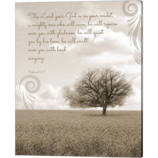 Zephaniah 3:17 The Lord Your God (Grey Landscape) by Inspire Me, Canvas Art