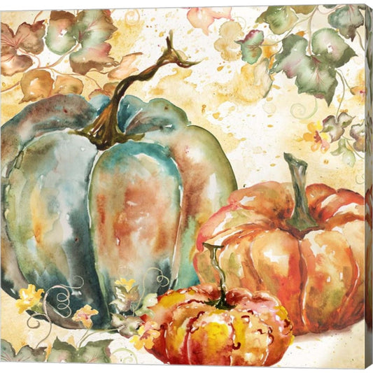 Watercolor Harvest Teal and Orange Pumpkins I by Tre Sorelle Studios, Canvas Art