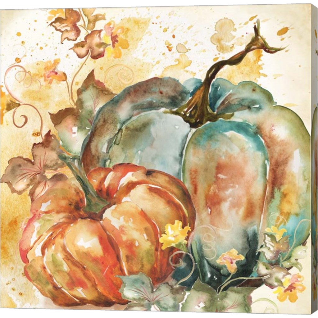 Watercolor Harvest Teal and Orange Pumpkins II by Tre Sorelle Studios, Canvas Art