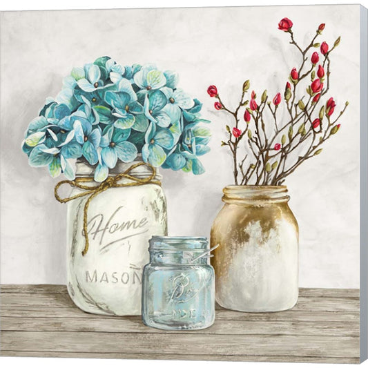 Floral Composition with Mason Jars I by Jenny Thomlinson, Canvas Art