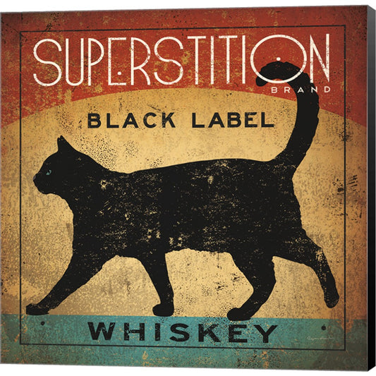 Superstition Black Label Whiskey Cat by Ryan Fowler, Canvas Art