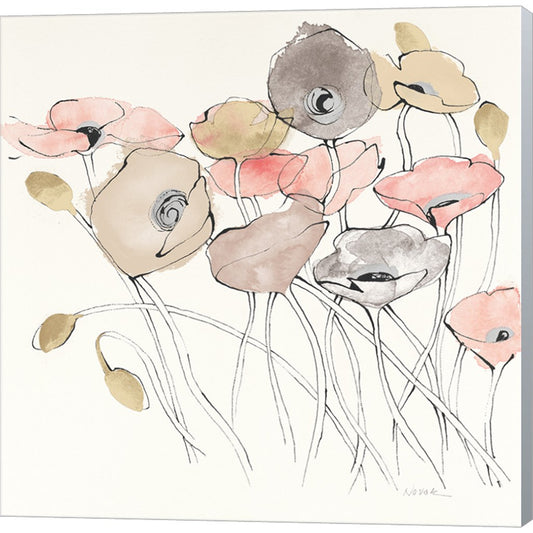 Black Line Poppies I Watercolor Neutral by Shirley Novak, Canvas Art