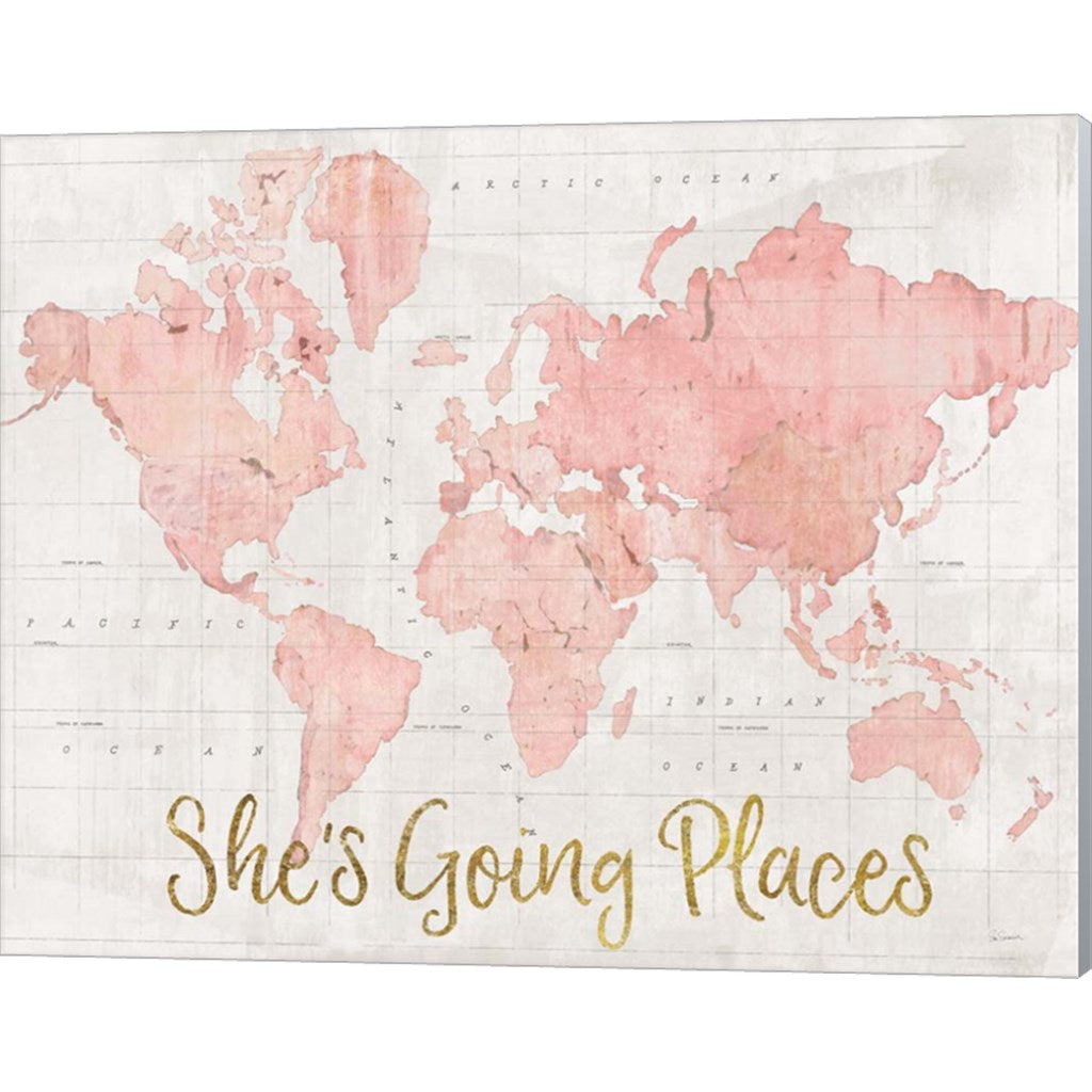 Across the World Shes Going Places Pink by Sue Schlabach, Canvas Art