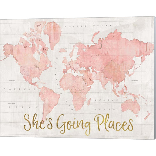 Across the World Shes Going Places Pink by Sue Schlabach, Canvas Art