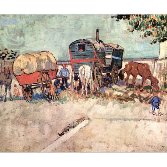 Encampment of Gypsies with Caravans, near Arles, c.1888 by Vincent Van Gogh, Laminated Print