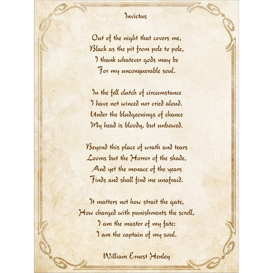 Invictus Poem by Unknown, Unframed Print