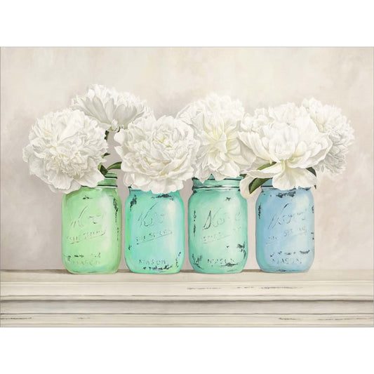 Peonies in Mason Jars by Jenny Thomlinson, Unframed Print