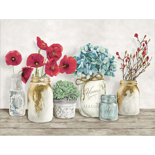 Floral Composition with Mason Jars by Jenny Thomlinson, Unframed Print