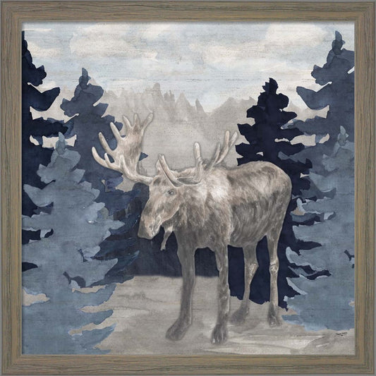 Blue Cliff Mountains scene IV-Moose by Tara Reed, Framed Art