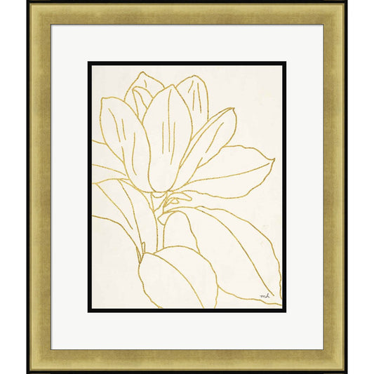 Gold Magnolia Line Drawing v2 Crop by Moira Hershey, Framed Art