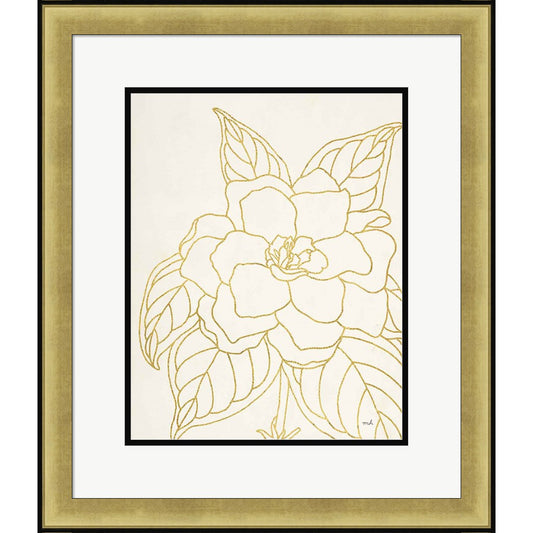 Gold Gardenia Line Drawing Crop by Moira Hershey, Framed Art