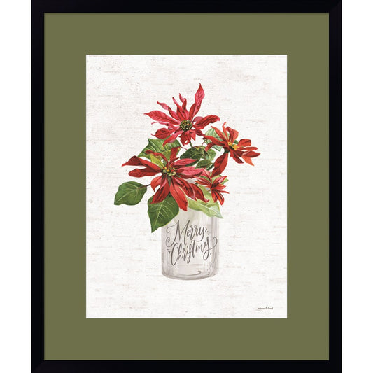 Merry Christmas Poinsettia by Lettered & Lined, Framed Art