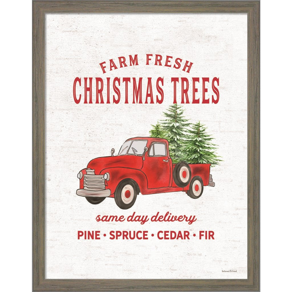 Christmas Trees Delivery Truck by Lettered & Lined, Framed Art