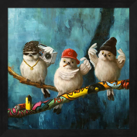 Birdz in da Hood No. 2 by Lucia Heffernan, Framed Art