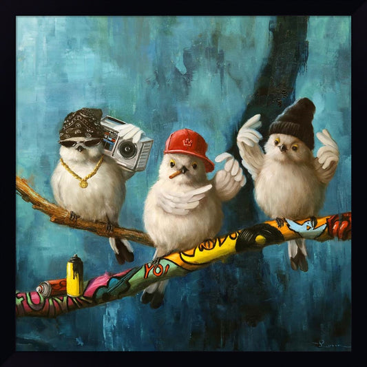 Birdz in da Hood No. 2 by Lucia Heffernan, Framed Art