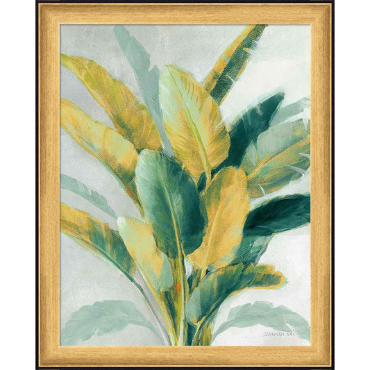 Greenhouse Palm II Teal Green and Gold Crop by Danhui Nai, Framed Art