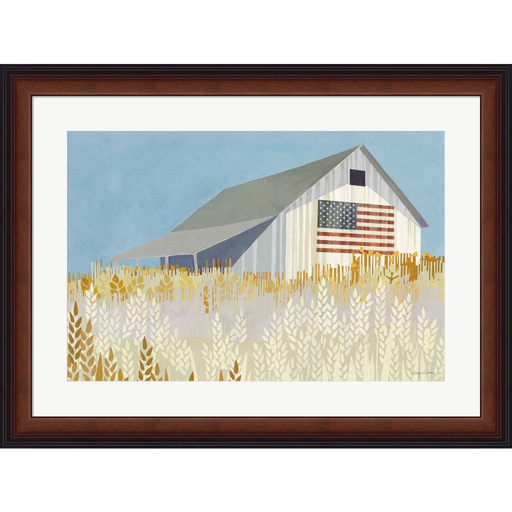 Wheat Fields Barn with Flag by Avery Tillmon, Framed Art