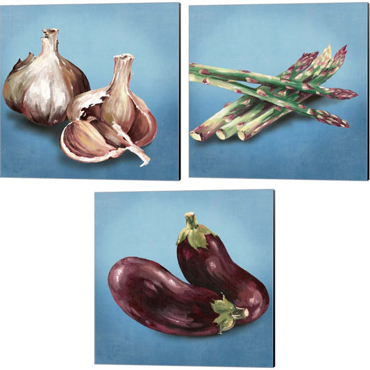 Garlic, Asparagus & Eggplant by Asia Jensen, 3 Piece Canvas Art Set