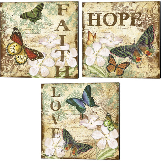 Inspirational Butterflies A by Jean Plout, 3 Piece Canvas Art Set