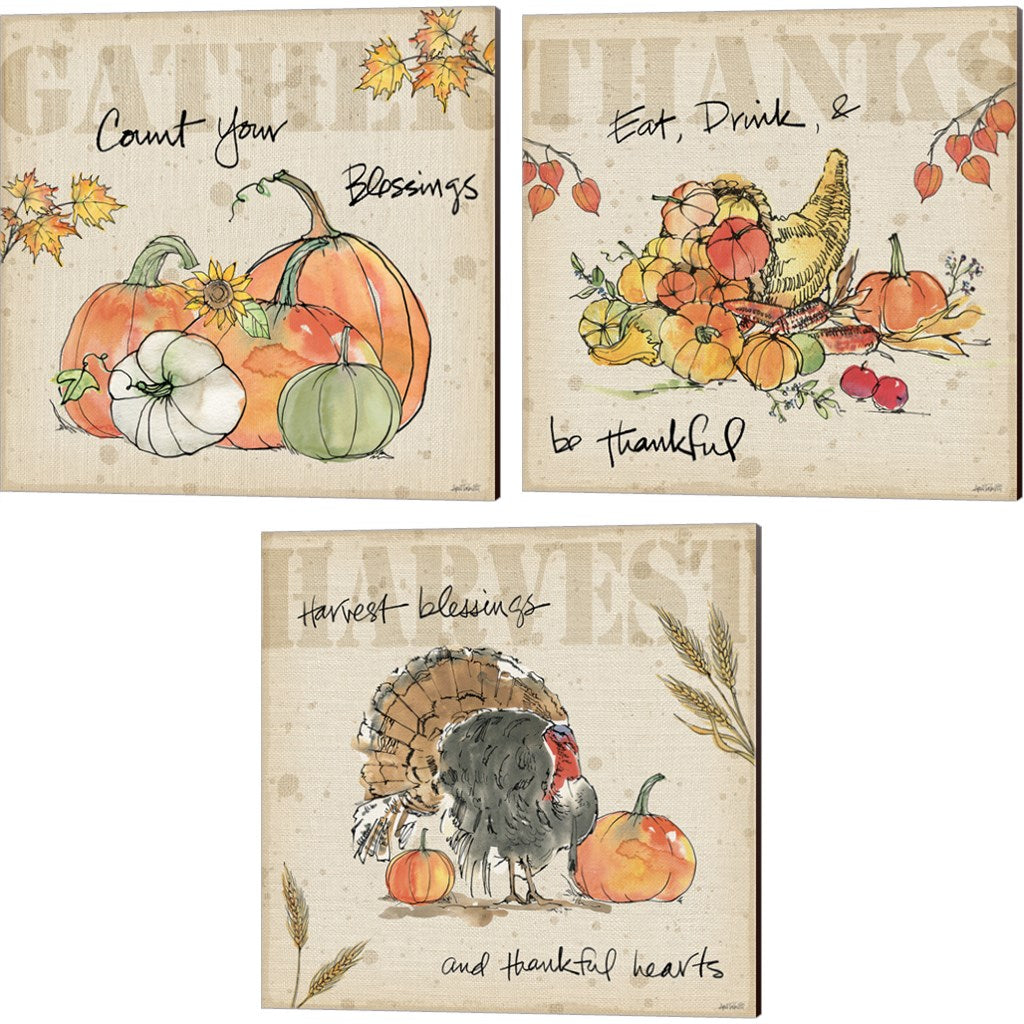 Be Thankful by Anne Tavoletti, 3 Piece Canvas Art Set