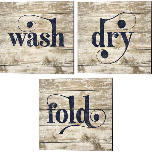 Wash, Dry & Fold by Kyra Brown, 3 Piece Canvas Art Set