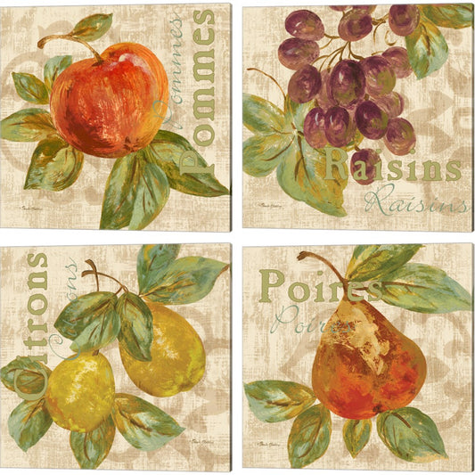 Rustic Fruit by Pamela Gladding, 4 Piece Canvas Art Set