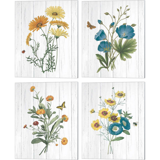 Botanical Bouquet on Wood by Wild Apple Portfolio, 4 Piece Canvas Art Set