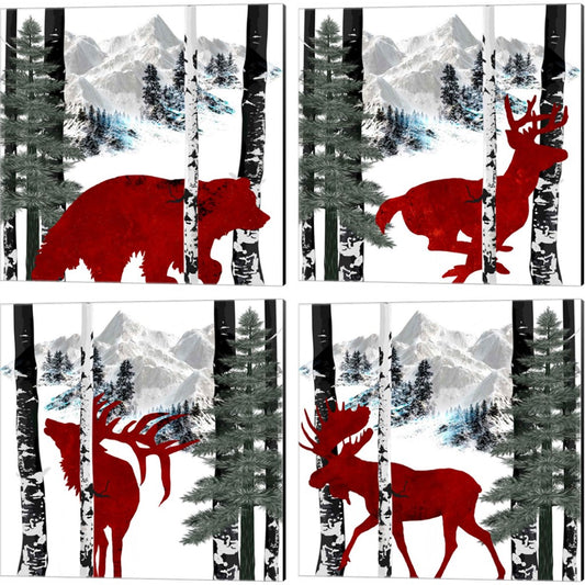 Winter Bear, Deer, Elk & Moose by LightBoxJournal, 4 Piece Canvas Art Set