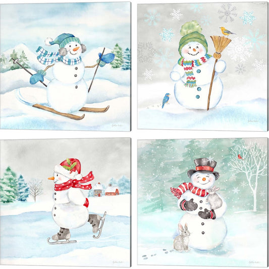 Let it Snow Blue Snowman by Cynthia Coulter, 4 Piece Canvas Art Set