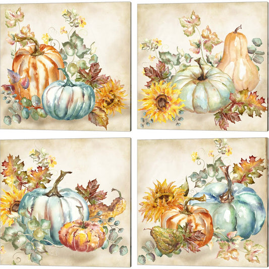 Watercolor Harvest Pumpkin by TRE Sorelle Studios, 4 Piece Canvas Art Set