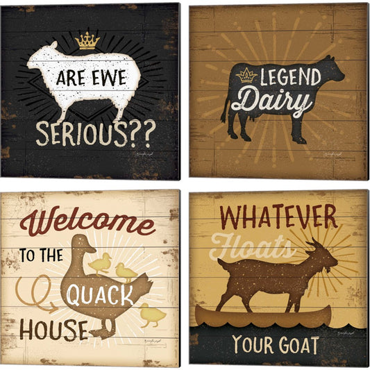 Legend Dairy, Are Ewe Serious, Quack House & Floats Your Goat by Jennifer Pugh, 4 Piece Canvas Art Set