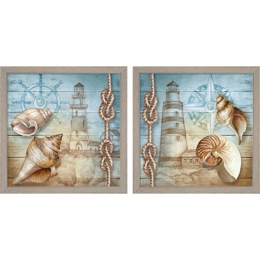 Lighthouse by Tom Wood, 2 Piece Rustic White Framed Art Set