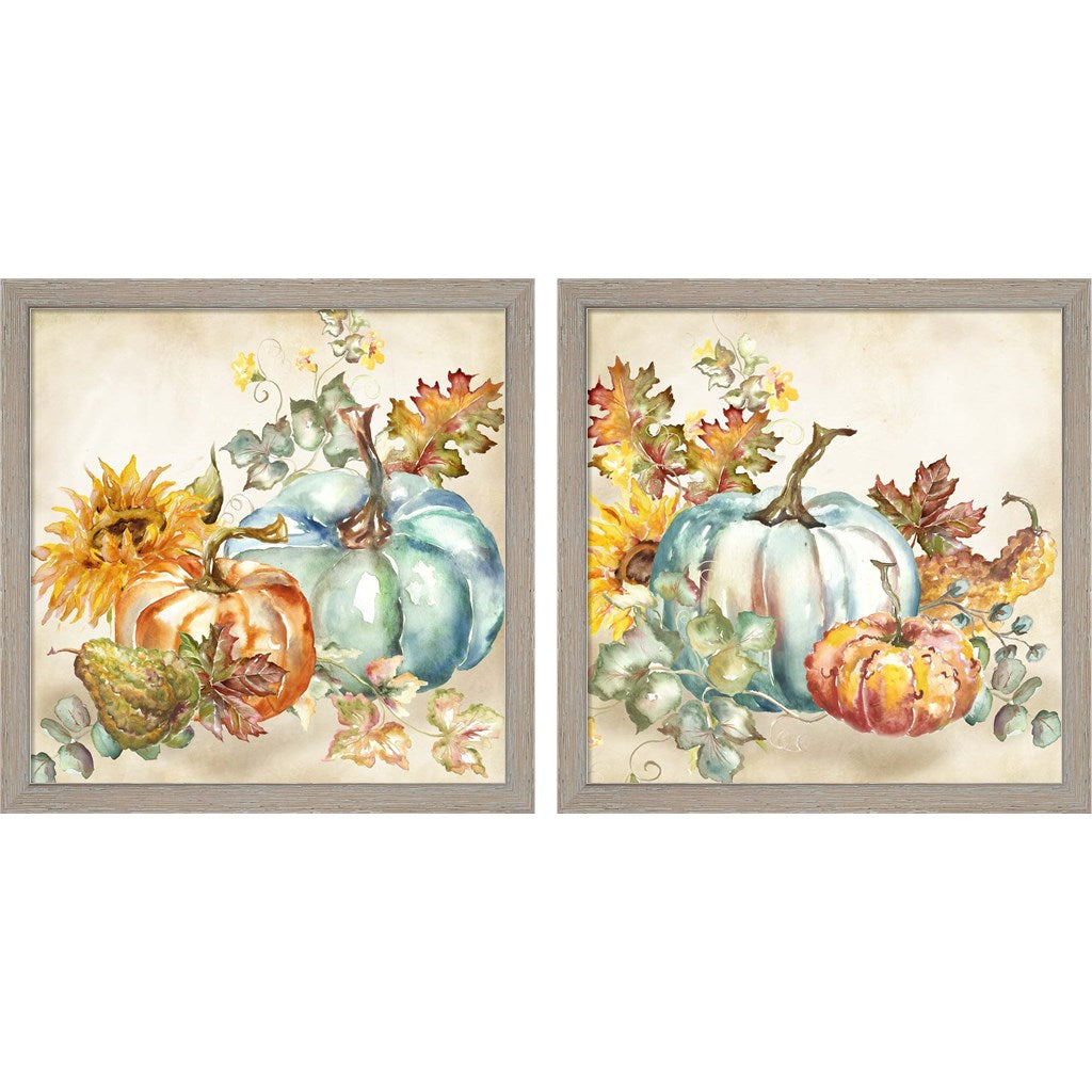 Watercolor Harvest Pumpkin by TRE Sorelle Studios, 2 Piece Rustic White Framed Art Set