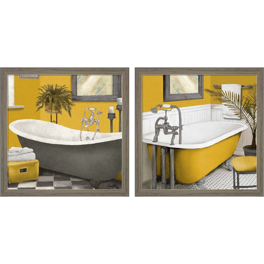 Sunny Bath by Elizabeth Medley, 2 Piece Rustic Grey Framed Art Set