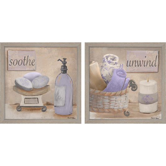 Lavender Bath by Hakimipour - Ritter, 2 Piece Rustic White Framed Art Set