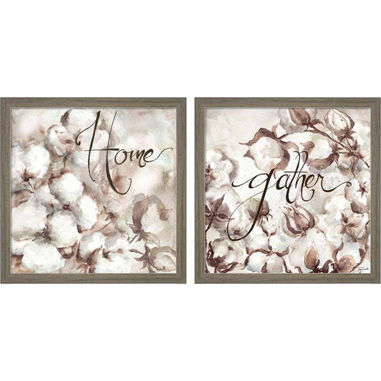 Cotton Boll Triptych Sentiment by TRE Sorelle Studios, 2 Piece Rustic Grey Framed Art Set